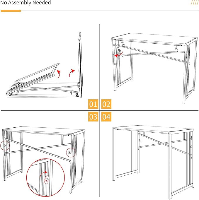 32 inch Folding Small Desk, Writing Gaming Computer Camping Desk for Small Spaces, No Assembly Required Home Office Desk, White Marble