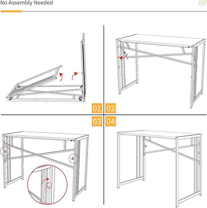 Folding Desk 40 inch Writing Gaming Computer Camping Desk, No Assembly Required Home Office Table, Black
