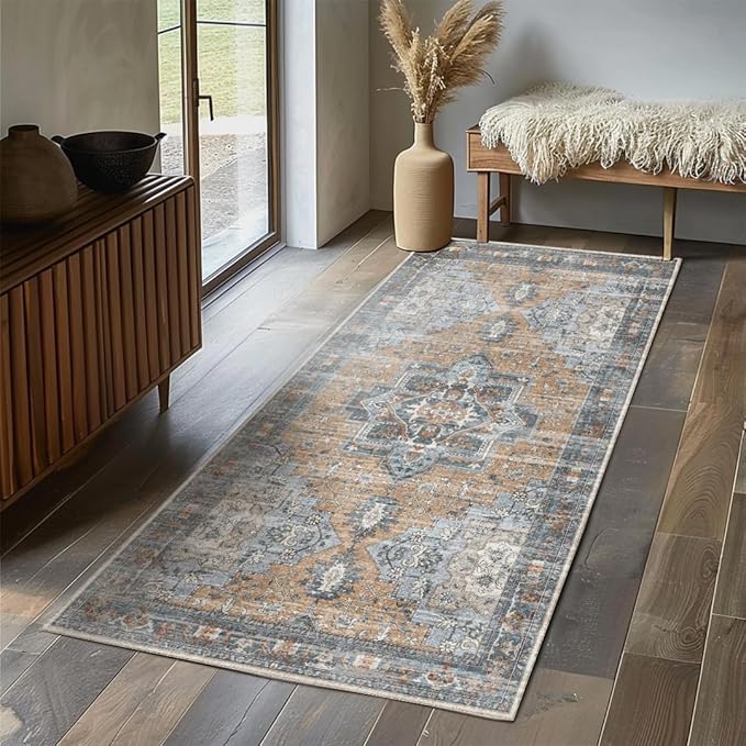 Muddy Mat짰 Coral 2x10 Washable Area Rugs for Living Room, Bedroom & Dining Room ??Modern Soft Low Pile Non Slip Carpet ??Pet Friendly Waterproof Foldable Rugs for Home