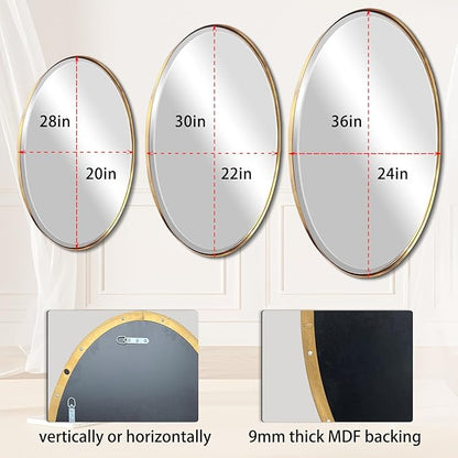 POZINO Brushed Gold Beveled Mirror, 24"x36" Brass Oval Mirrors, Bathroom Mirror for Over Sink, Modern Rounded Vanity Wall Mirrors in Premium Stainless Steel Frame, Hangs Horizontal Or Vertical