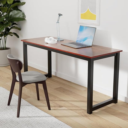 Decoholic 63 Inch Computer Desk, Home & Office PC Laptop Study Writing Table Workstation with Leg Bars, Modern Simple Industrial Style, Rustic Brown