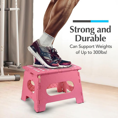 Handy Laundry - Folding Step Stool - Sturdy Enough Collapsible Stool to Support Adults and Safe Enough for Kids - Opens Easy with One Flip - Great for Kitchen, Bathroom or Bedroom (Pink - 9 Inch)