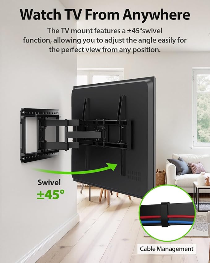 USX MOUNT Full Motion TV Wall Mount for Large TVs 42-95 Inch up to 150 lbs, Wall Mount TV Bracket with Swivel and Tilt, Fits 16",18", 24" Wood Studs, Max VESA 600x400mm Fit 65+ 75+ 85 86 90 TVs XML025
