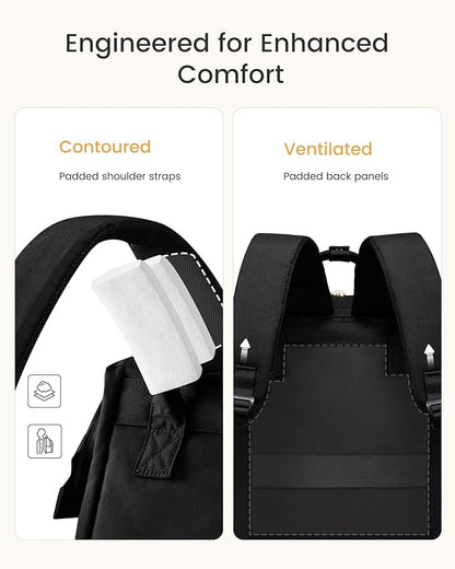 LOVEVOOK Laptop Backpack for Women with Giant Tumbler Holder Pocket,18 inch Waterproof Travel Backpack Purse Computer Laptop Bag,Professional Work College Nurse Teacher Backpack Casual Daypack,Black
