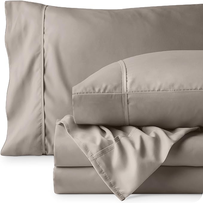 Bare Home King Sheet Set - Luxury 1800 Ultra-Soft Microfiber Queen Bed Sheets - Double Brushed - Deep Pockets - Easy Fit - 4 Piece Set - Bedding Sheets & Pillowcases (King, Khaki)