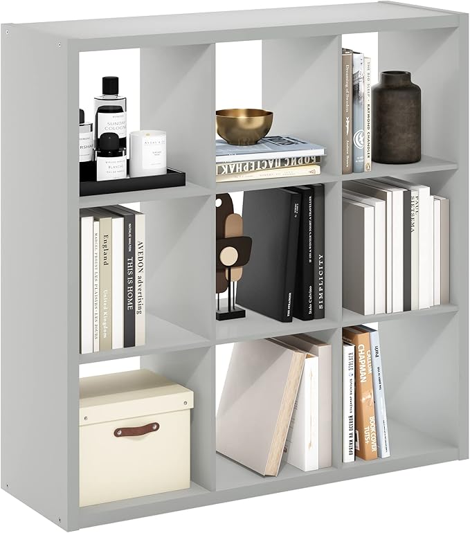 Furinno Cubicle Open Back Decorative Cube Storage Organizer, 9-Cube, Light Grey