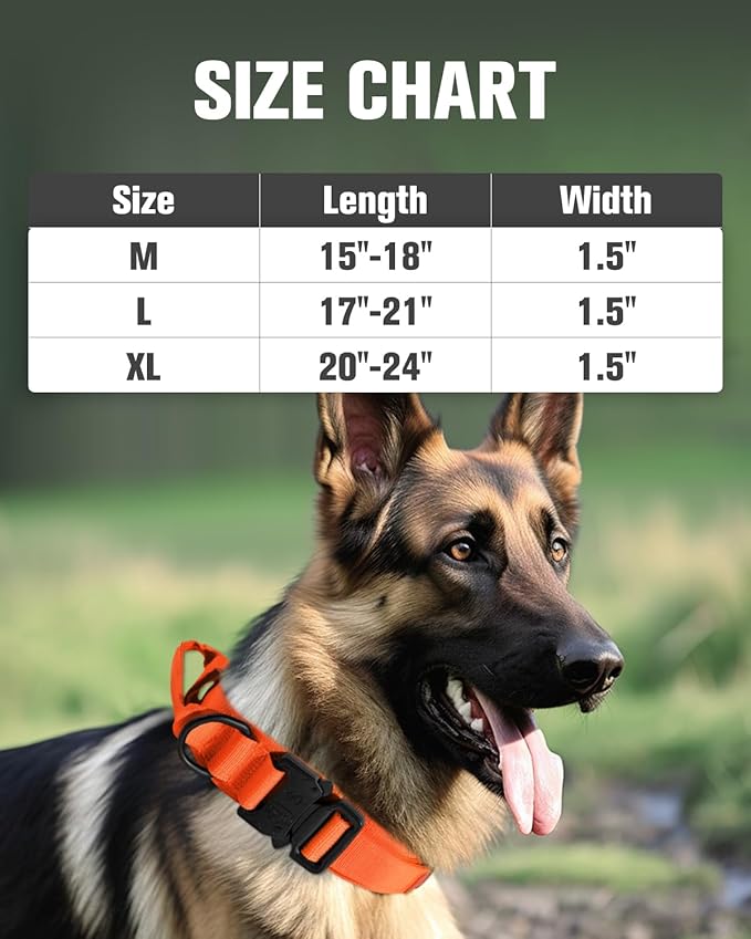Joytale Tactical Dog Collar with Handle, Adjustable Heavy Duty Military Collar with 2 Patches for Training, Suitable for XLarge Dogs, Orange, XL