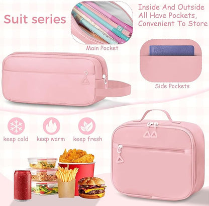 School Backpack for Girls - 5pcs Cute Girls Backpack with Lunch Box for Teens Kids Elementary Middle School - 17″ Students Bookbag Travel Back Pack for Age 6-18