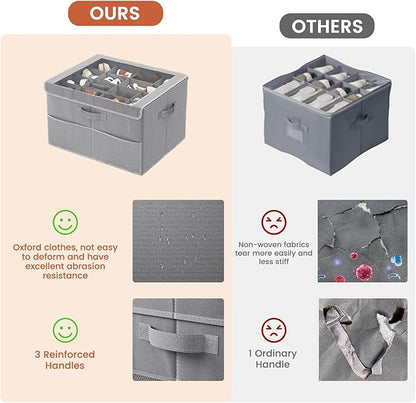 PHINOX Shoe Organizer for Closet, Fits up to 16 Pairs, Shoe Storage Bins with Clear Cover and Reinforced Handles, Foldable Shoe Storage Organizer, Space Saving Shoe Holder for Wardrobe, 2 Pack Grey