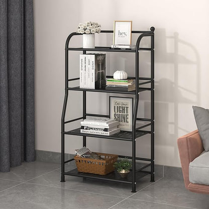 4 Tier Metal Shelf Storage Shelves Living Room Bookshelf Bathroom Corner Storage Rack for Kitchen,Indoor Plant Stand (Matte Black, 4 Tier)
