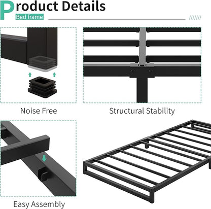 4 Inch Twin XL Bed Frames Heavy Duty Sturdy Metal Platform Bed Frame No Box Spring Needed, Noise Free, Easy Assembly, Black