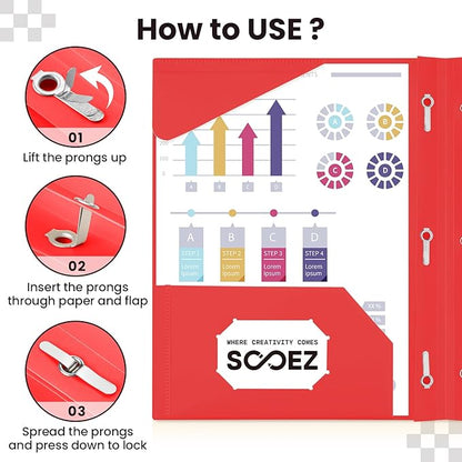 Sooez Plastic Folders with Pockets and Prongs, 6 Pack Pocket Folders with Prongs, Heavy Duty 3 Prong 2-Pocket Folders for Document, Colored File Folder Back to School Supplies for Kids