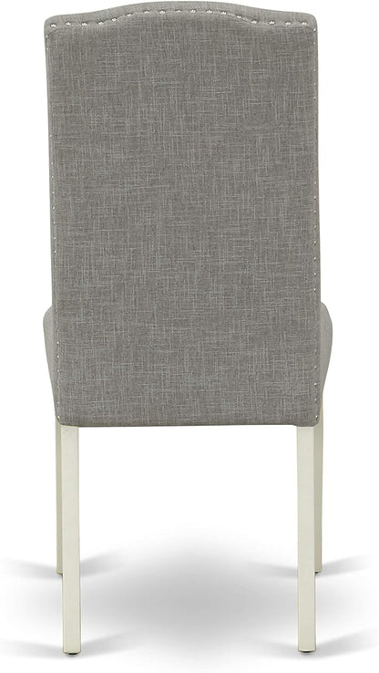East West Furniture CAEN7-LWH-06 7 Piece Dining Room Furniture Set Consist of a Rectangle Dining Table and 6 Dark Shitake Linen Fabric Parsons Chairs, 36x60 Inch, Linen White