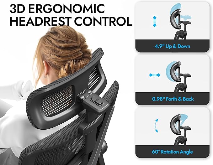 Ergonomic Office Chair - Mesh Desk Chair with Adjustable Lumbar Support High Back Computer Gaming Chairs - Big and Tall Office Chairs Adults, Comfortable for Long Hours, Black