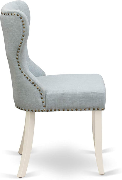 East West Furniture LGSI5-LWH-15 5 Piece Dinette Set Includes a Rectangle Dining Room Table with Butterfly Leaf and 4 Baby Blue Linen Fabric Parson Dining Chairs, 42x84 Inch, Linen White