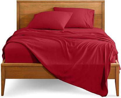 Bare Home Full XL Sheet Set - Luxury 1800 Ultra-Soft Microfiber Full Extra Long Bed Sheets - Double Brushed - Deep Pockets - Easy Fit - 4 Piece Set - Bedding Sheets & Pillowcases (Full XL, Red)