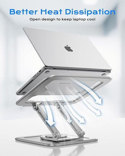 Adjustable Laptop Stand, Computer Stand with 360 Rotating Base, Ergonomic Laptop Riser Mount for Desk Foldable Protable Computer Desk Fits with MacBook Pro Air (10-16") - White