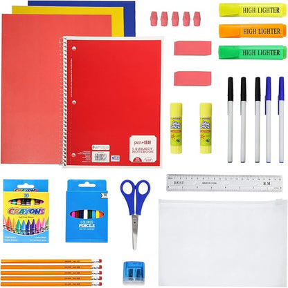 12-Pack 17” Sport Backpacks with 50 Piece School Supplies Kits - Pens, Pencils, Crayons – Bulk Bundle for Elementary, Middle, and High School Students, 12 Assorted Styles