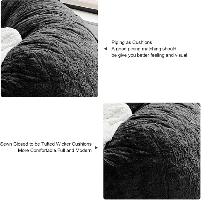 Bean Bag Chair Cover for Adults Kids Comfy Fluffy Giant Round Beanbag Cover Floor Chair Cover for Stuffed Animals Storage, 7FT, Black