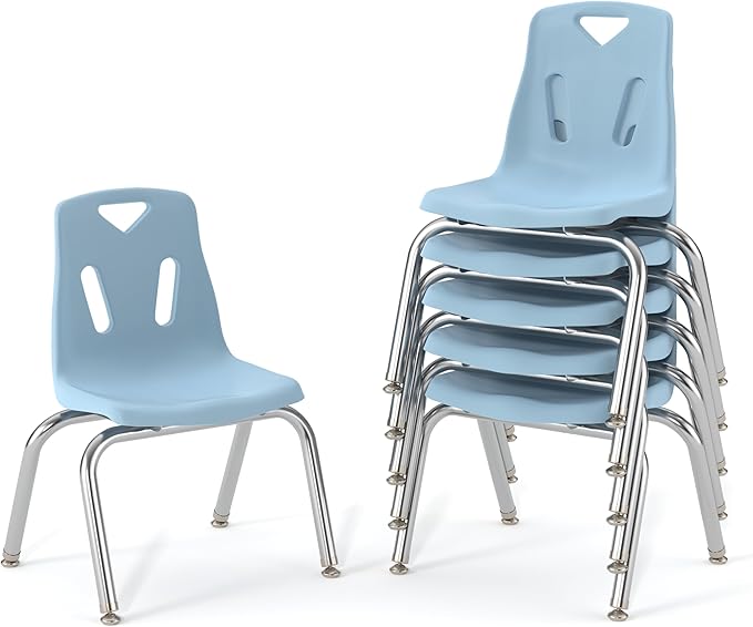 Berries Jonti-Craft 8142JC6131 Stacking Chairs with Chrome-Plated Legs, 12" Height, Coastal Blue, Pack of 6