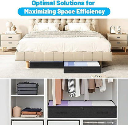 4 Pack 100L Under Bed Storage Containers, Low Profile Closet Organizers and Storage Bins for Dorm, Foldable Underbed Bag for Clothes, Blanket, Sheet, Wrapping Paper, Clear Window & Dual Zippers, Black