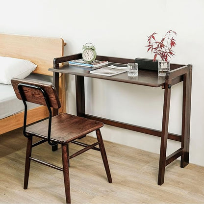Computer Desk, Foldable Desk, Home Office Desks, Solid Wood Writing Desk, Mid Century Modern Desks, Oak Study Table, Folding Desks for Small Spaces, 39.4 W x 27.6 H x 13.6 D Inches, Walnut
