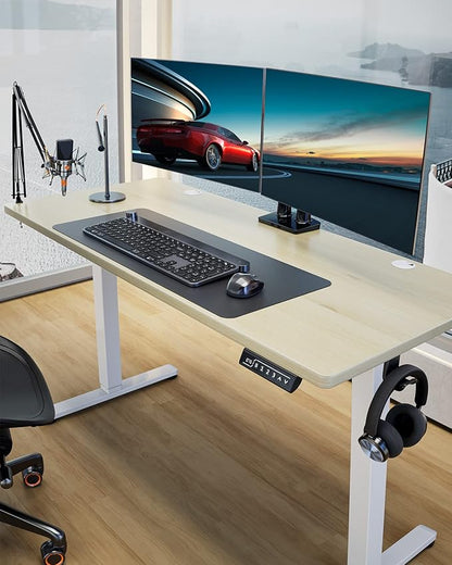ErGear Height Adjustable Electric Standing Desk, 55 x 28 Inches Sit Stand up Desk, Large Memory Computer Home Office Desk with Two-Piece Desktop (Natural)