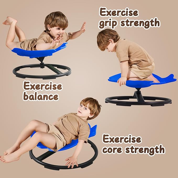 Sensory Spinning Chair for Kids with Autism, Fish-Shaped 360° Swivel Seat, Toddler Sit and Spin ADHD Chair for Autistic Children, Sensory Room Must Haves, Improves Balance & Motion Relief (Dark Blue)