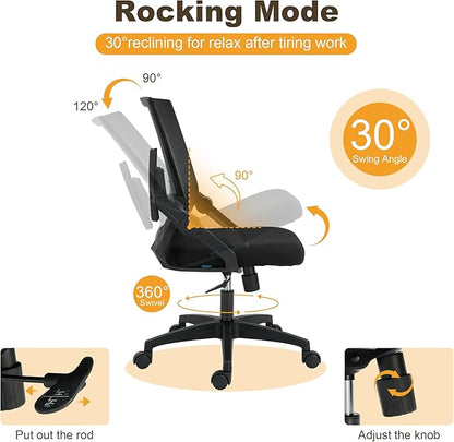 Ergonomic Office Chair Desk Chair with Adjustable Height Mesh Computer Chair Swivel Chair with Flip-up Arms and Lumbar Support Black