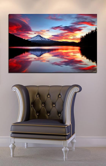 Epic Graffiti Sunrise on The Lake Canvas Wall Art, 26 in x 40 in, Red