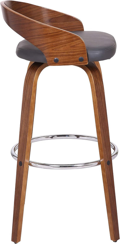 Armen Living Sonia 30" Bar Height Swivel Gray Faux Leather and Walnut Wood Bar Stool - Set of 4