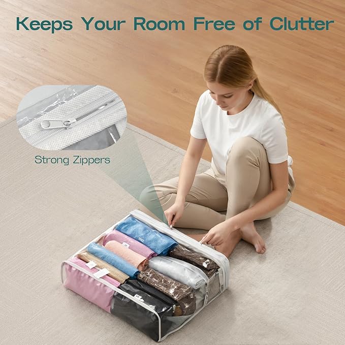 5PACK Clear Zippered Storage Bag for Clothes, 22L Clear Storage Bags, and Blanket Storage Bags for Bedding, Blankets, Comforters, Clothing, Books, DVD & CD (White)