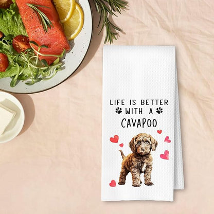Cavapoo Dog Kitchen Towels, Cavapoo Gifts for Women Dish Tea Towels for Kitchen Decor, Dog Lovers Mom Gifts Decorative Hand Towel for Bathroom, 16x24 Inches