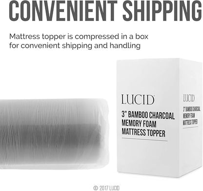 Lucid 3 Inch Bamboo Infused Memory Foam Mattress Topper - California King Size – Cooling Ventilation – Pressure Relieving Bed Topper - Mattress Pad – CertiPur Certified