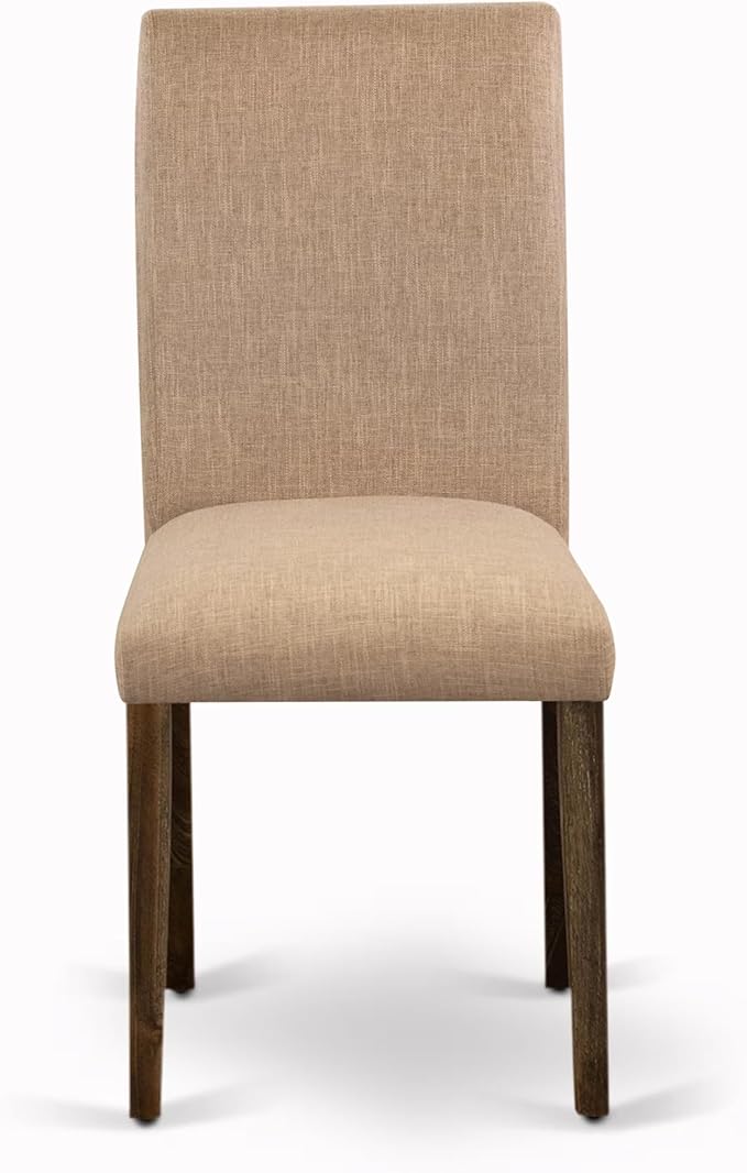 East West Furniture V727AB747-9 9 Piece Dining Table Set Includes a Rectangle Dining Room Table with V-Legs and 8 Light Sable Linen Fabric Upholstered Chairs, 40x72 Inch, Multi-Color