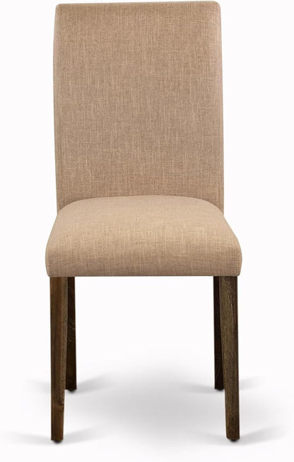 East West Furniture V727AB747-9 9 Piece Dining Table Set Includes a Rectangle Dining Room Table with V-Legs and 8 Light Sable Linen Fabric Upholstered Chairs, 40x72 Inch, Multi-Color