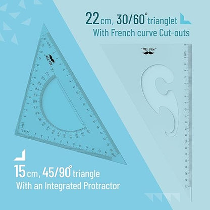 Mr. Pen- Triangle Ruler, 2 Pack, 22&15cm, 30/60 & 45/90, Right Triangle Ruler for Drawing
