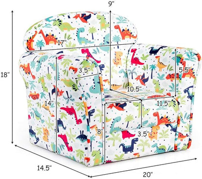 Costzon Kids Couch, Children's Sofa Armrest Chair with Pattern, Toddler Furniture w/Sturdy Wood Construction, Preschool, Lightweight Children Couch Sofa Chair for Aged 1-5 Boys & Girls Gifts, Dinosaur