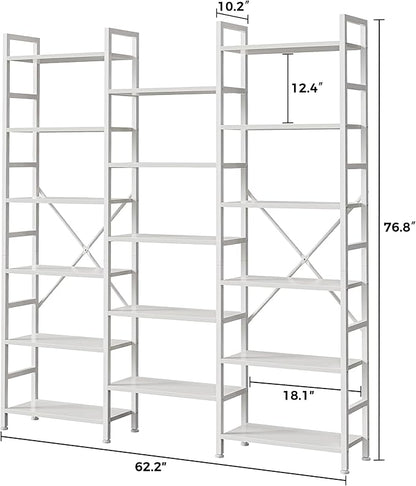 SUPERJARE Triple 6 Tier Bookshelf, Bookcase with 17 Open Display Shelves, Wide Book Shelf Book Case for Home & Office, White