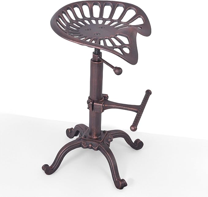 Diwhy Rustic Industrial Farmhouse Tractor Seat Adjustable Bar Stool Industrial bar Chair (Copper, Cast Iron)