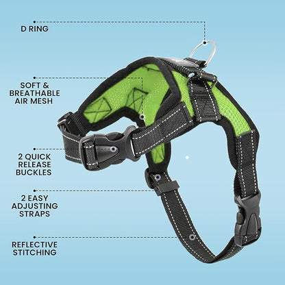 No Pull Reflective Adjustable Dog Harness With Handle- Comfortable Soft All Weather Mesh, Easy On Puppy Harness For Small Medium and Large Dogs (Green) XX-Small