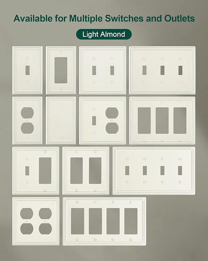 2-Pack Double Decorator Outlet Cover Plate, Light Almond Pearls Decorative Switch Plates Covers, Metal Wall Plates for Electrical Outlets, Receptacle, GFCI Outlet, Dimmer Switch