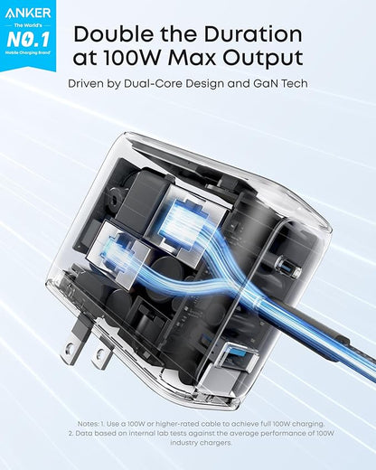 Anker Charger, 100W Max Ultra-Compact 3-Port GaN USB C Charger Block with Smart Display and Touch Control, Fast Wall Adapter for iPhone 17/16 Series, iPad, MacBook (Include Charge Cable, Non-Battery)