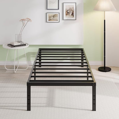 EMODA 18 Inch Twin Bed Frame No Box Spring Needed, Heavy Duty Tall Metal Twin Platform Bed Frames with Large Storage Space, Noise Free, Easy Assembly, Black