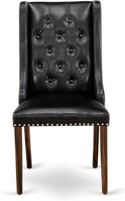 East West Furniture V777FO749-9 9 Piece Dining Room Furniture Set Includes a Rectangle Dining Table with V-Legs and 8 Black Faux Leather Parsons Chairs, 40x72 Inch, Multi-Color