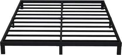EMODA Queen Bed Frame No Box Spring Needed 6 Inch Heavy Duty Metal Platform BedFrame Queen Size with Steel Slats, Easy Assembly, Black