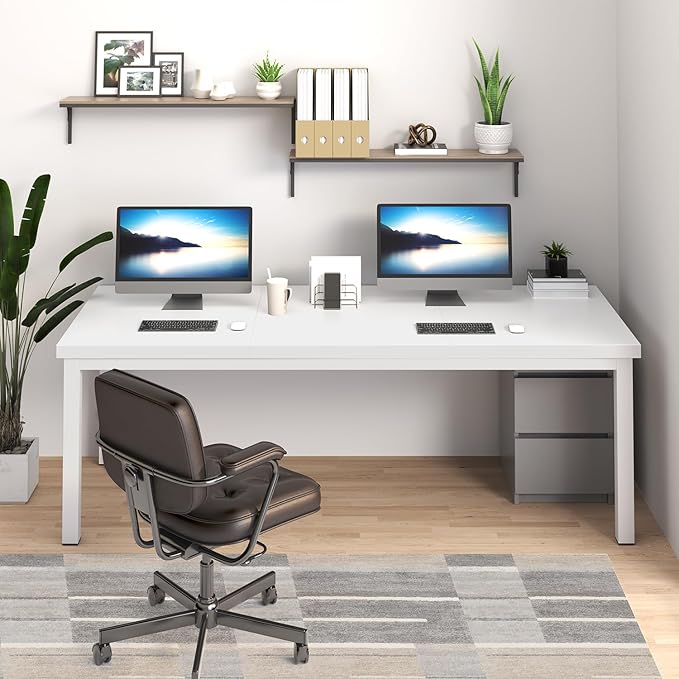 70.8 Inch Large Computer Desk, Long Gaming Table, Modern Two Person Desk Large Executive Office Desk, Double Desk at Home, Perfect for Work, Gaming, Studying, and Writing, Etc., White