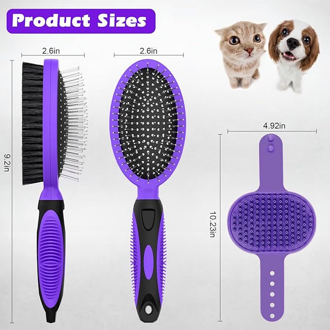 2PCS Pet Grooming Tools - Double-Sided Brush for Shedding and Bathing, Suitable for Short/Long Haired Dogs Cats and Horses, Deshedding Dog Brush, Mane & Tail Combs for Horses - Pet Supplies (Purple)