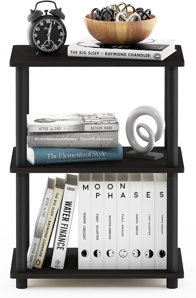 Furinno Turn-N-Tube No Tool 3-Tier Storage Shelf, Narrow, Espresso/Black