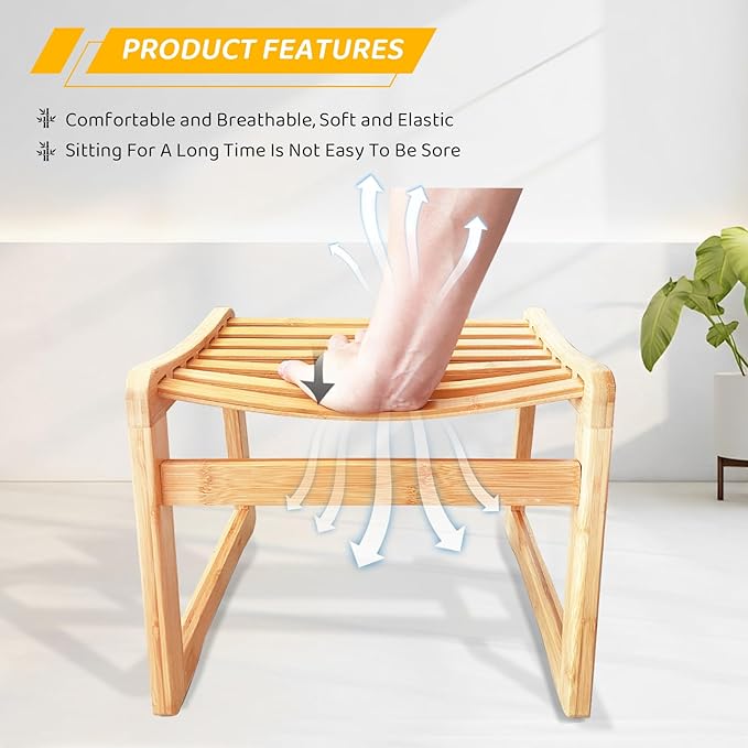 Bamboo Step Stool for Kids - Shoe Changing Foot Rest Stool for Living Room, Bedroom, Garden Leisure, Outdoor (Natural)